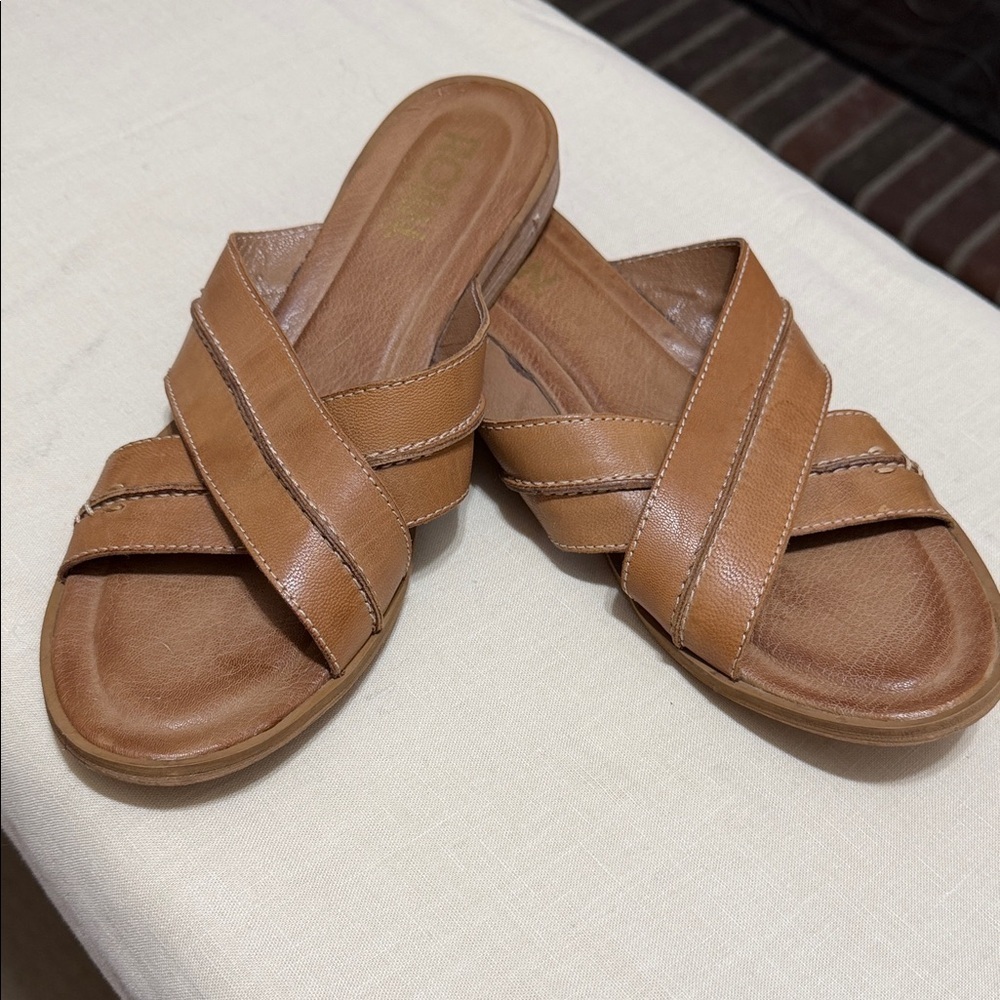 Roan by Bed Stu Tan Leather Women's Slide Sandals, Size 10.